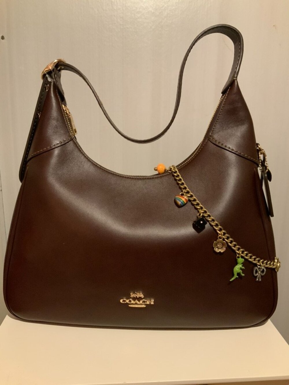 Coach Leather Shoulder Bag sold with Authentic Coach charm chain and charms